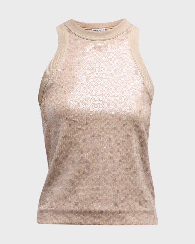 Paillette Embellished Cotton Rib Tank Top