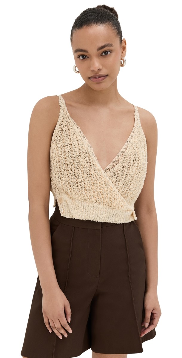 RECTO Twisted Detail Knit Top Light Beige