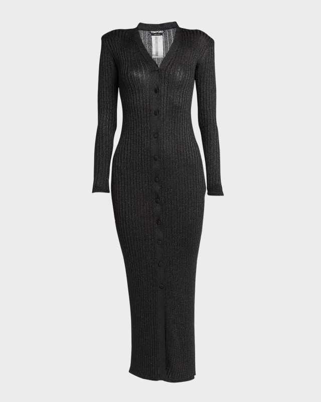 Lurex Ribbed Knit Long Cardigan Dress