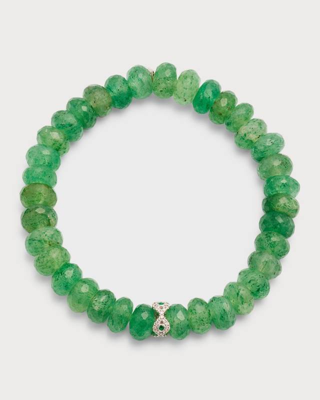 Green Quartz Faceted Rondelle Bracelet with White Gold Charm