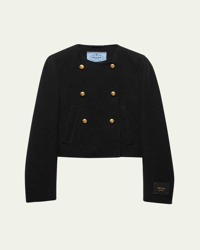 Double-Breasted Crop Twill Wool Jacket
