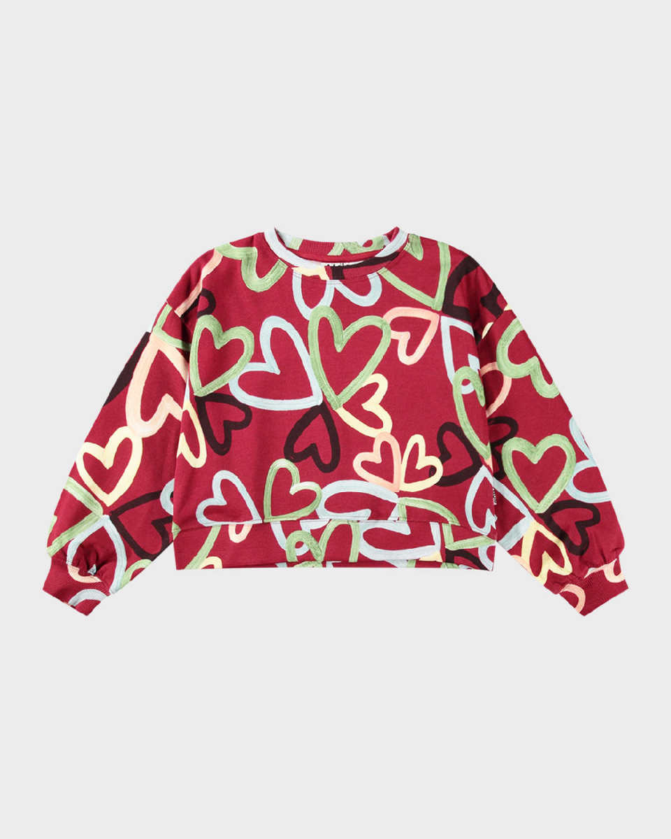 Girl's Miki Multicolor Heart-Print Sweatshirt, Size 8-12
