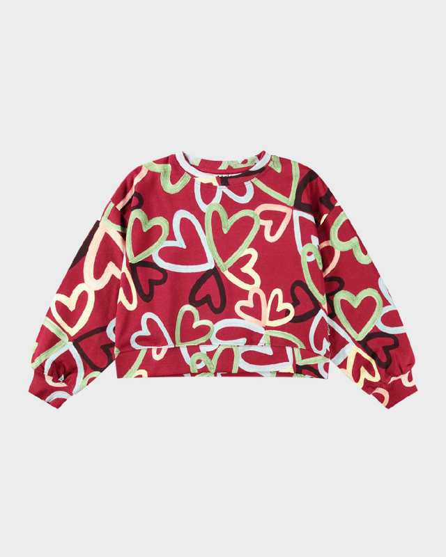 Girl's Miki Multicolor Heart-Print Sweatshirt, Size 8-12