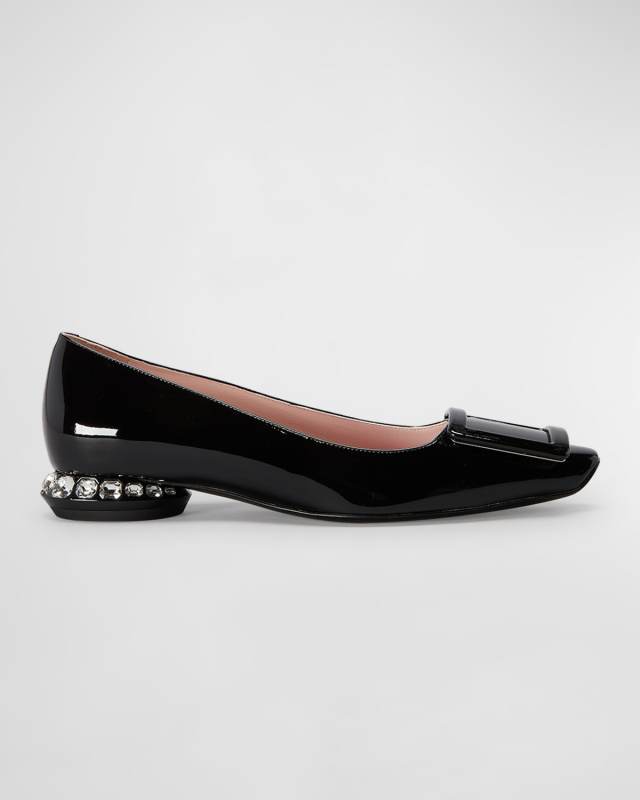 25mm Covered Buckle Strass Heel Ballerinas