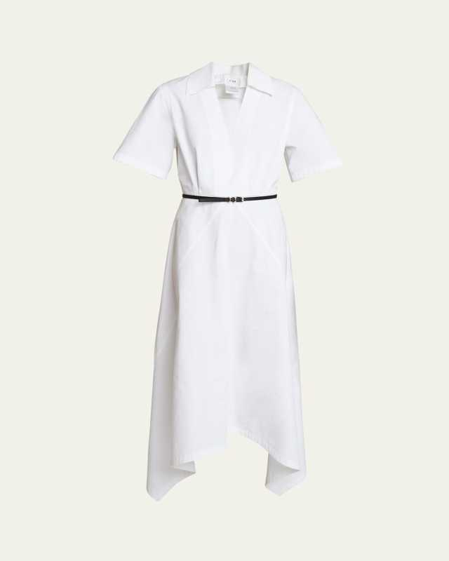 Asymmetric Poplin Shirtdress with Belt