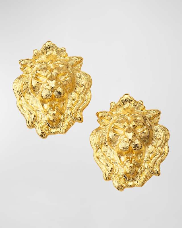 Gold-Plated Lion Head Clip-On Earrings