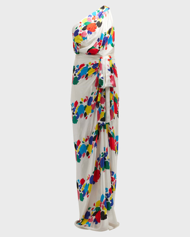 Floral Print One-Shoulder Gown