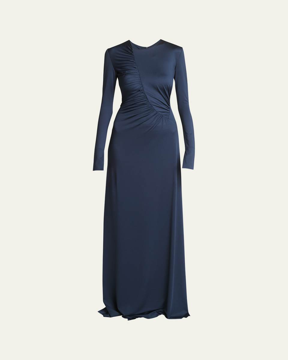 Ruched Detail Long-Sleeve Gown