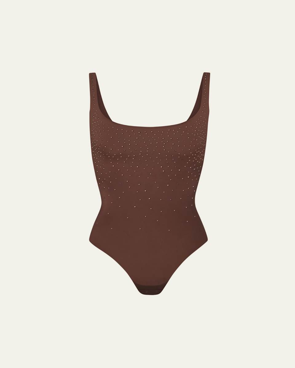 Jelly Sheer Crystal-Embellished Thong Bodysuit