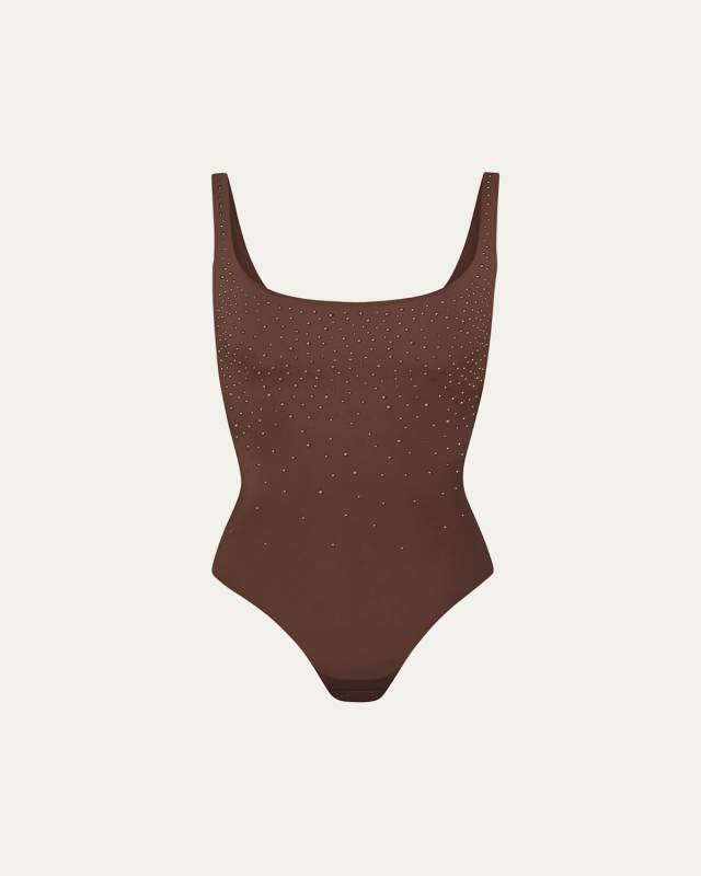 Jelly Sheer Crystal-Embellished Thong Bodysuit