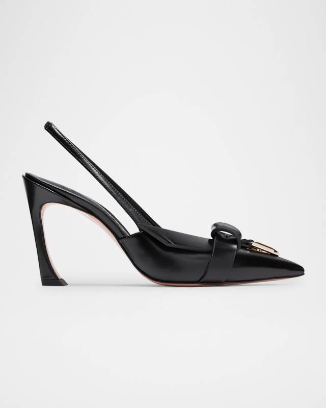 Glossy Buckle Slingback Pumps