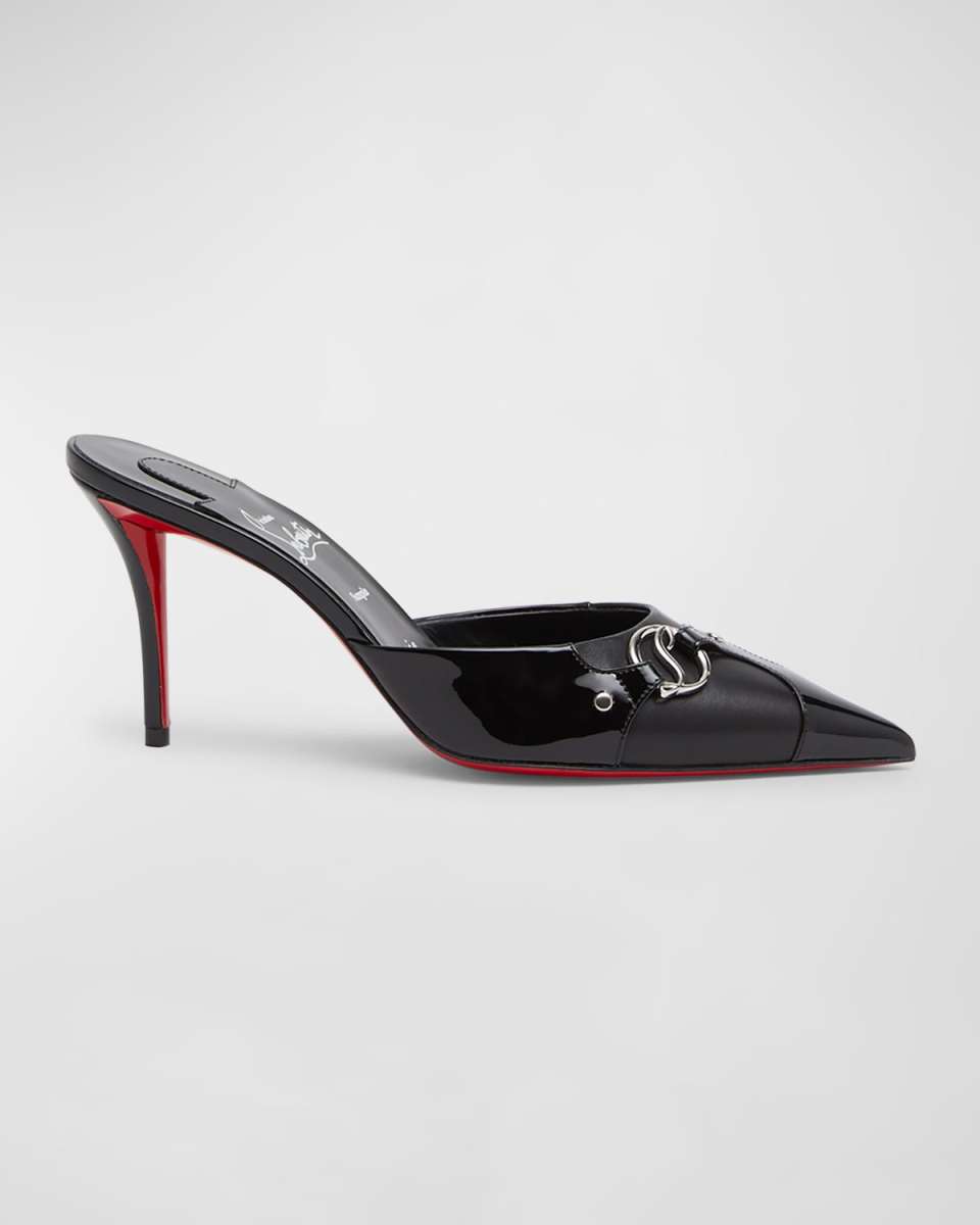 Mixed Leather Logo Charm Red Sole Mules