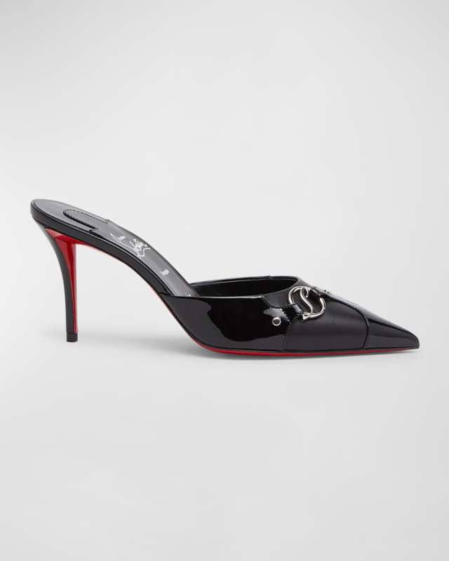 Mixed Leather Logo Charm Red Sole Mules