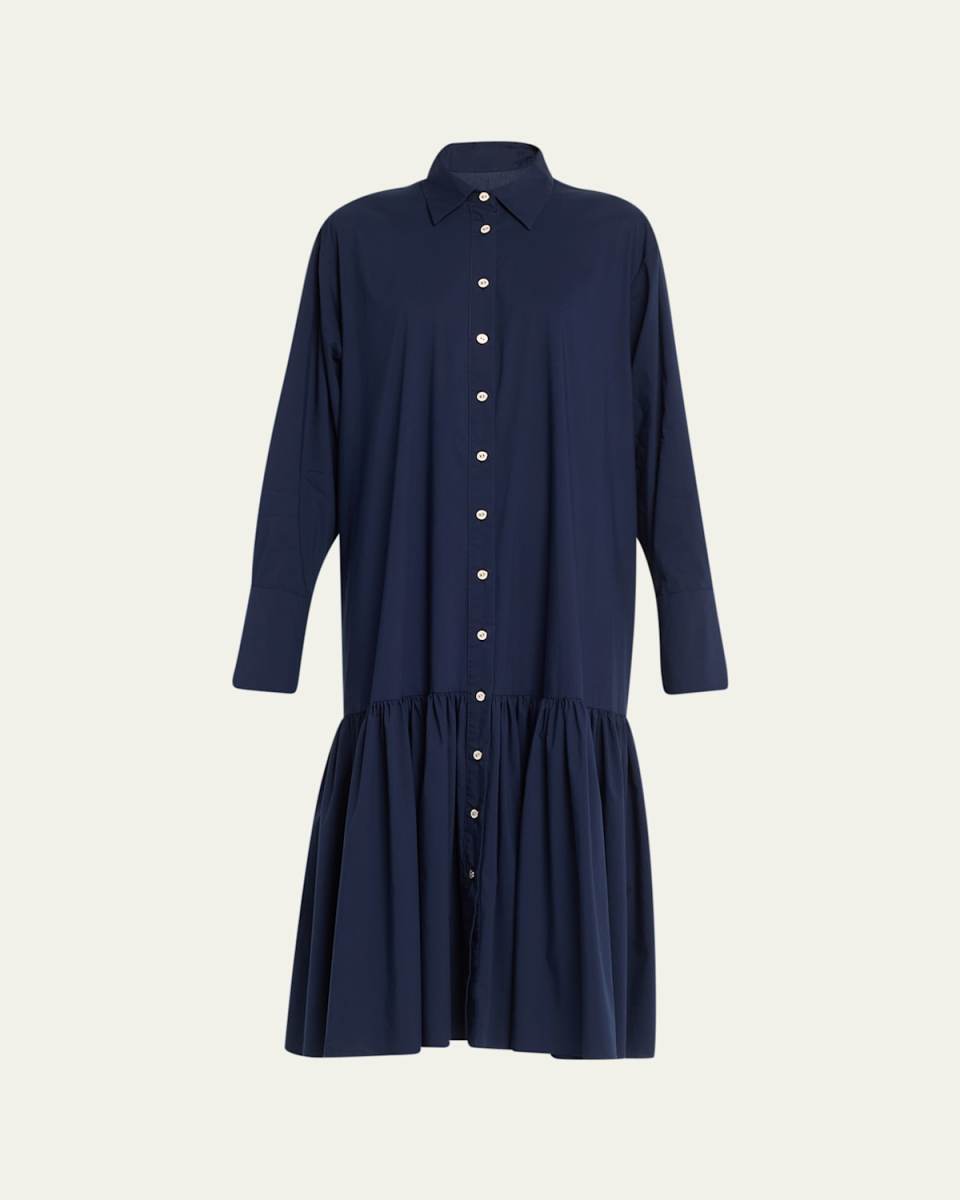 Antonia Dropped-Waist Midi Cotton Shirtdress
