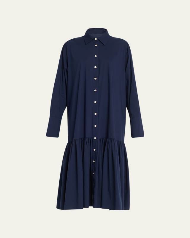 Antonia Dropped-Waist Midi Cotton Shirtdress