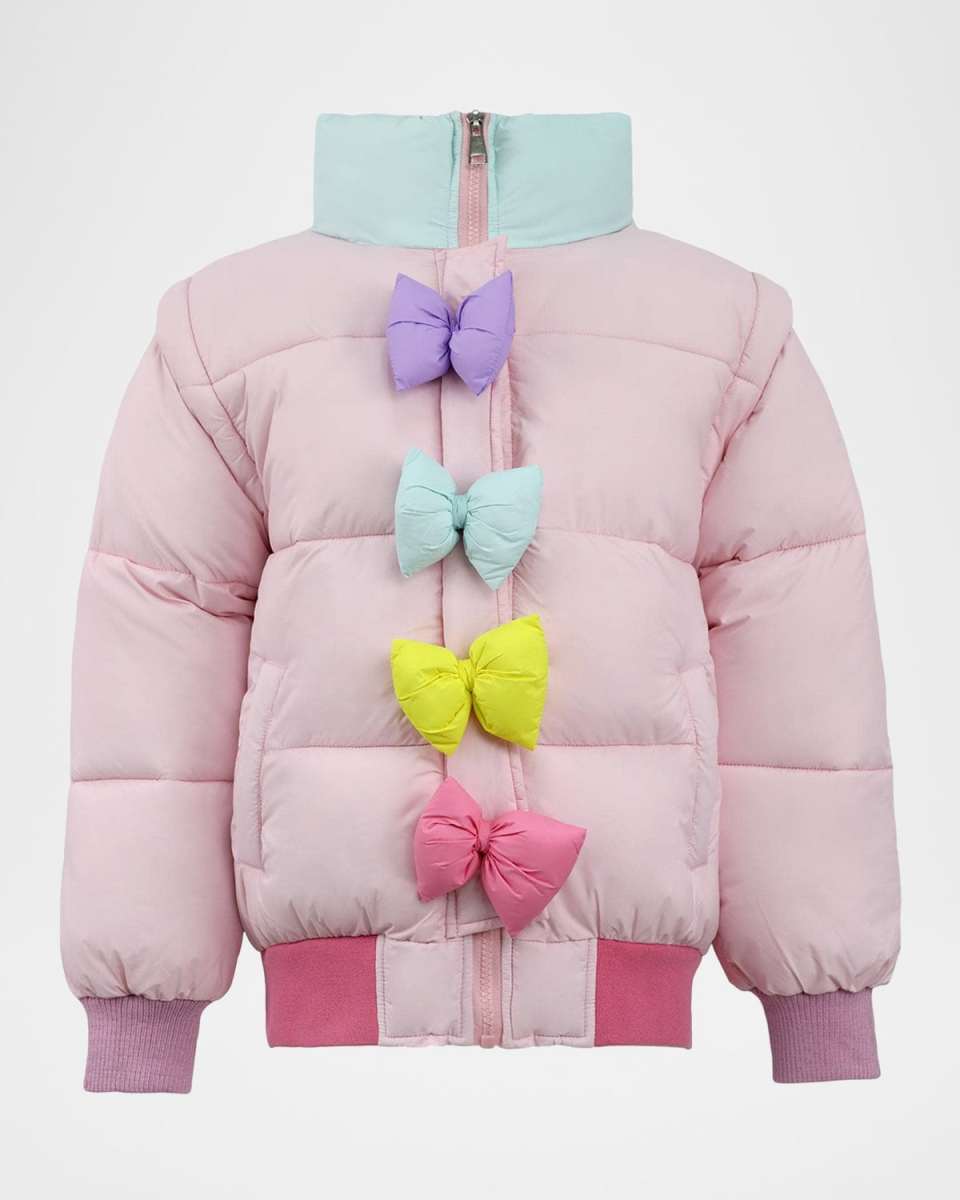 Girl's Puffer Jacket W/ Rainbow Bows, Size 2-1