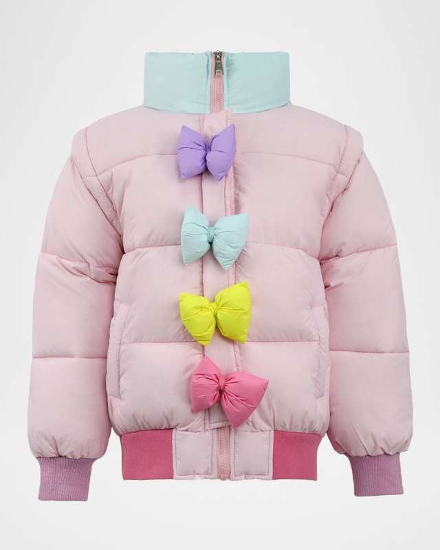 Girl's Puffer Jacket W/ Rainbow Bows, Size 2-1
