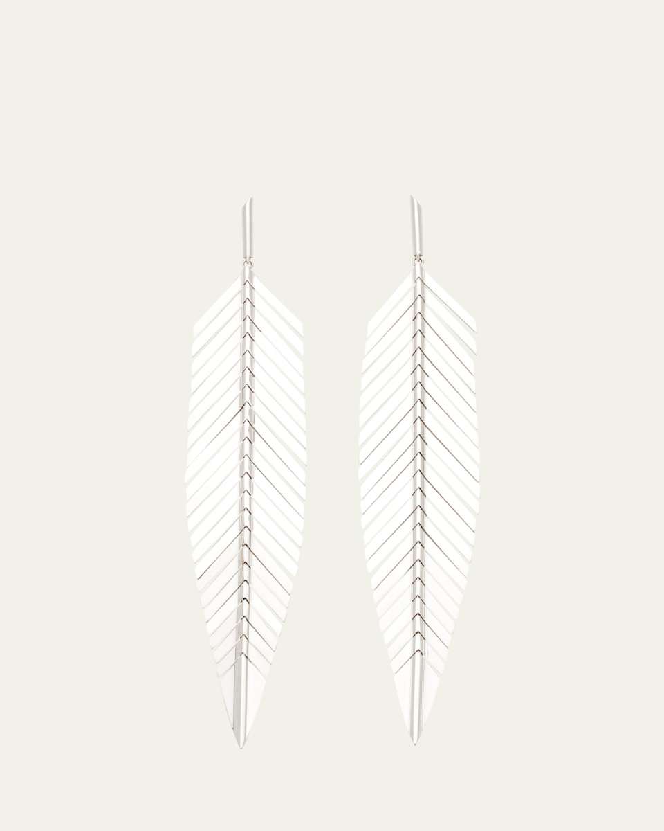 18k White Gold Large Feather Drop Earrings