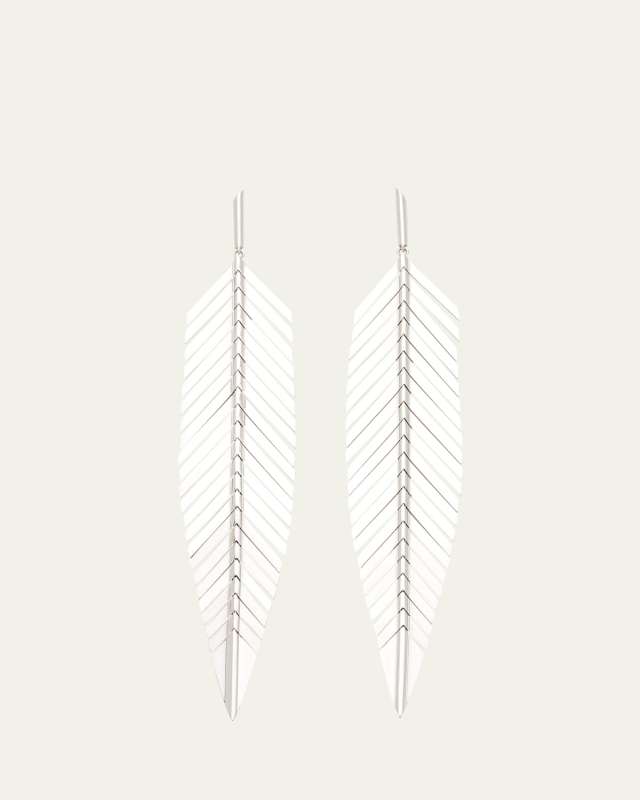 18k White Gold Large Feather Drop Earrings