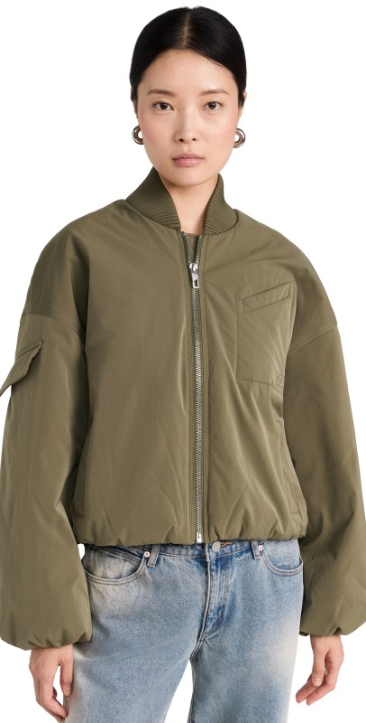 GANNI Light Twill Oversized Short Bomber Jacket Kalamata
