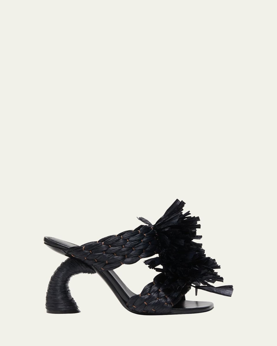 Raffia Fringe Dual-Band Slide Sandals