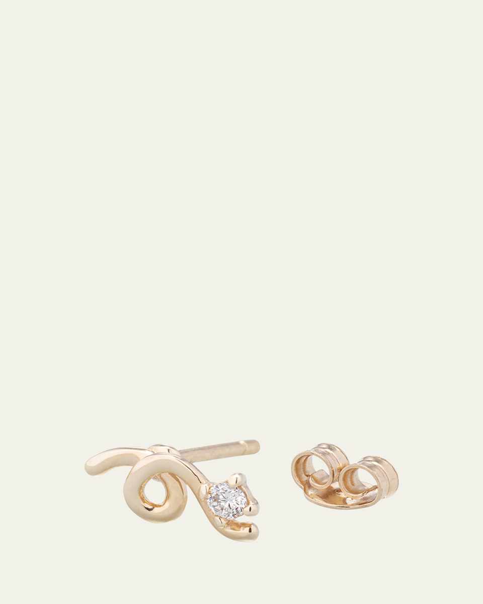 Mini Loop Earring in 9K Yellow Gold with Diamonds, Single