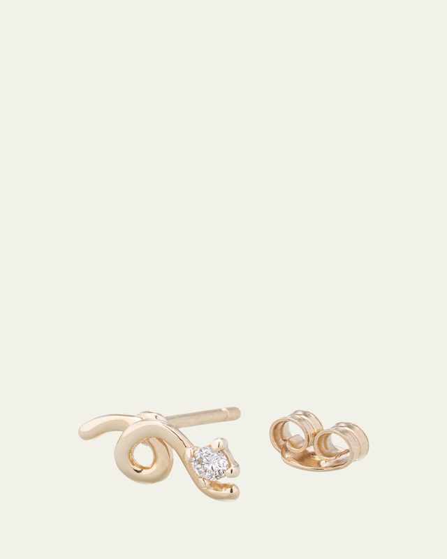 Mini Loop Earring in 9K Yellow Gold with Diamonds, Single