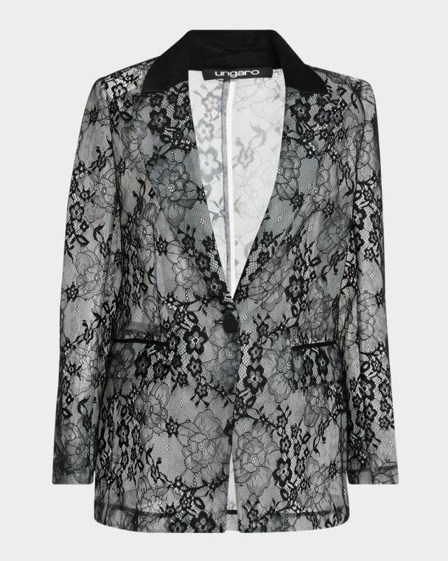 Single-Button Flocked Lace Blazer