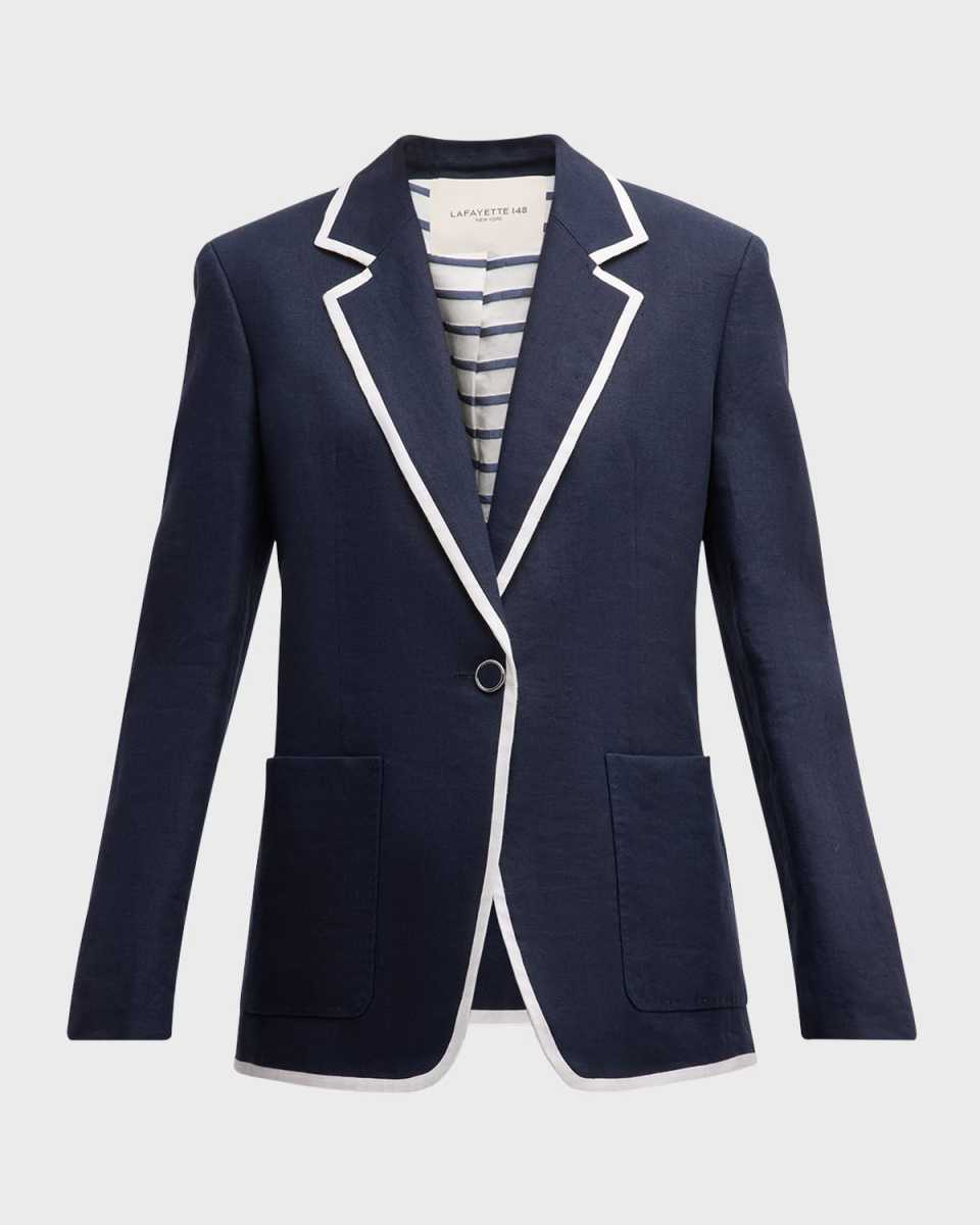 Single-Button Contrast-Trim Blazer