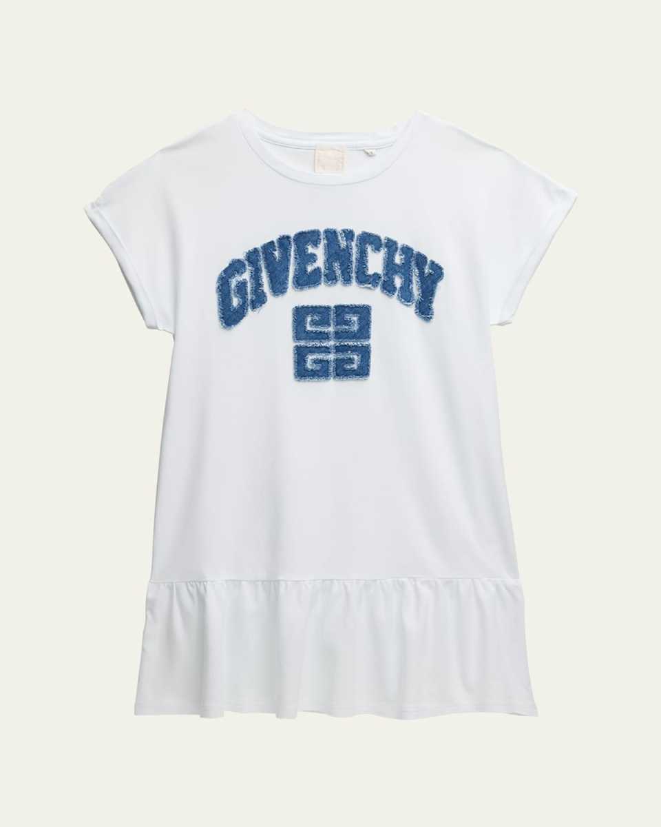 Girl's 4G Denim Applique Short-Sleeve Dress, Size 5-14
