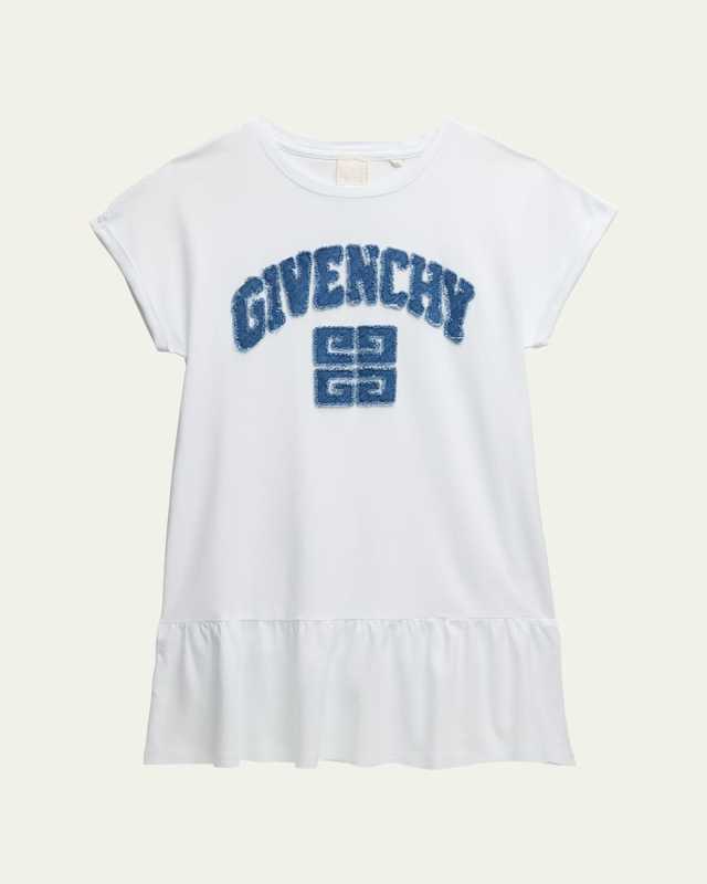 Girl's 4G Denim Applique Short-Sleeve Dress, Size 5-14