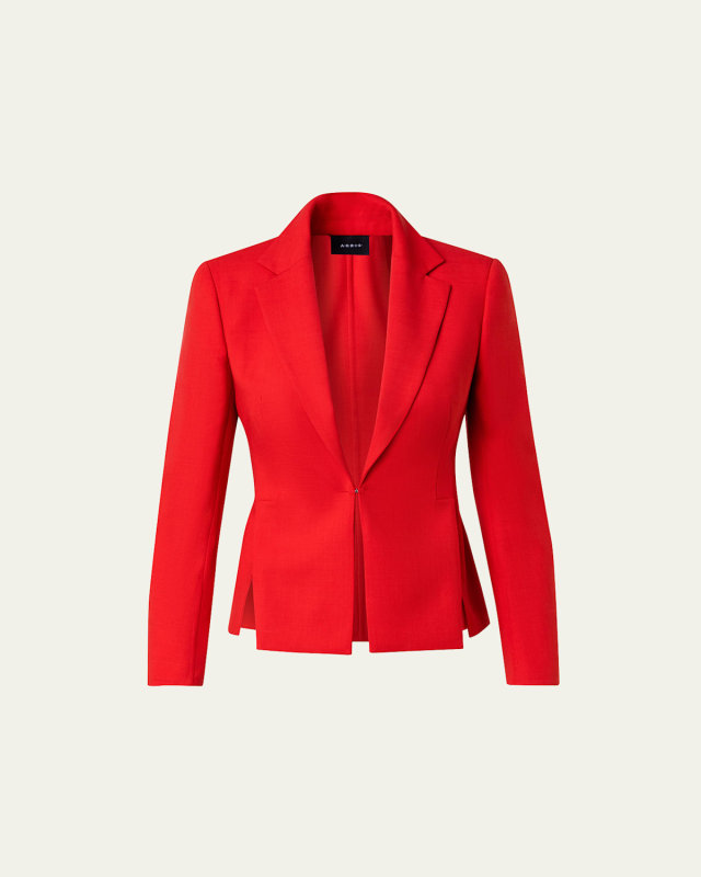 Slits-Hem Single-Breasted Wool Double-Face Jacket