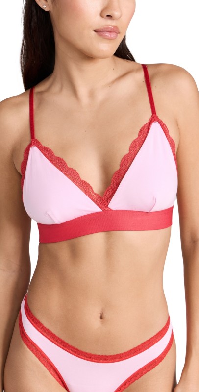 Stripe &tare Lace Bralette Pink/Red
