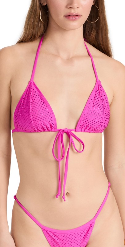 Good American Tie Front Tiny Ties Bikini Top Pink Glow002