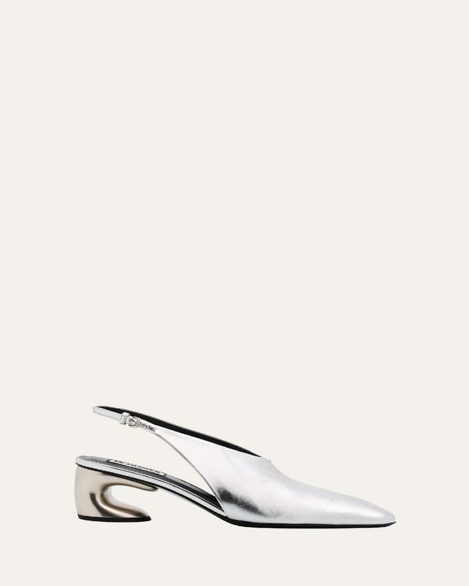 Metallic Block-Heel Slingback Pumps