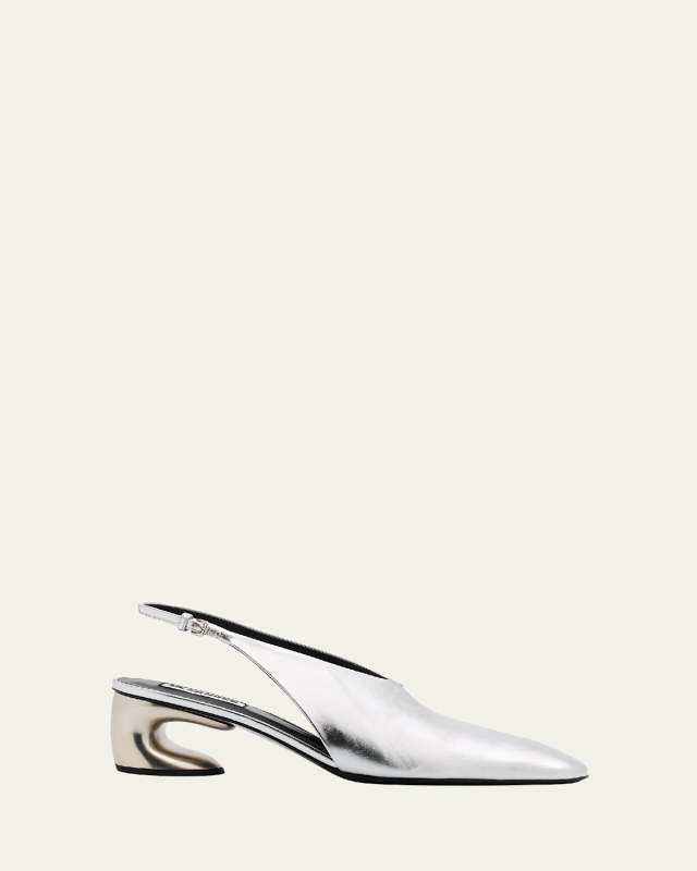 Metallic Block-Heel Slingback Pumps