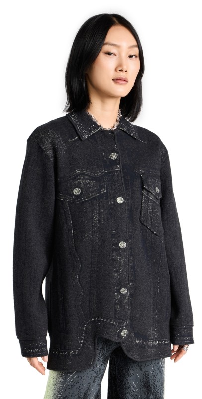 PH5 Hana Denim Print Oversized Jacket Black Green