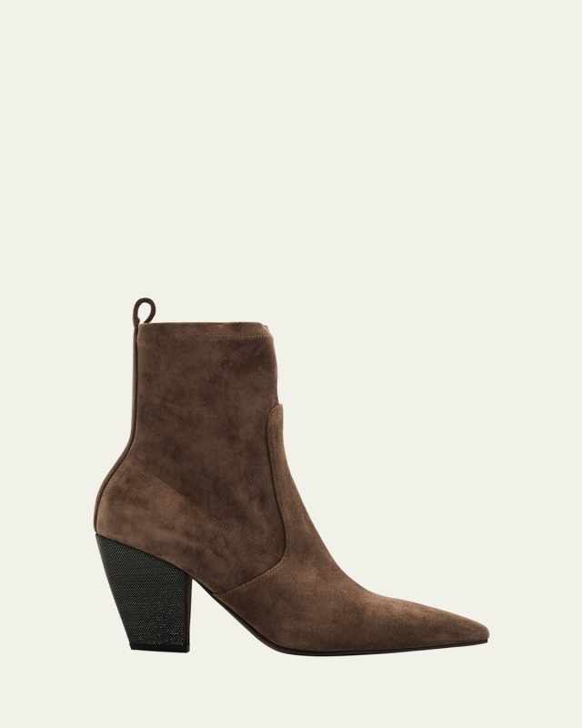 Suede Monili-Heel Western Booties