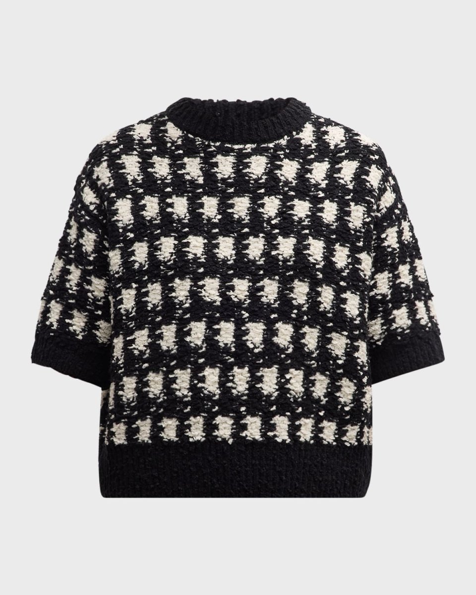 Elbow-Sleeve Houndstooth Sweater