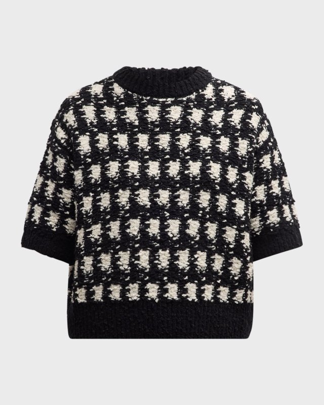 Elbow-Sleeve Houndstooth Sweater