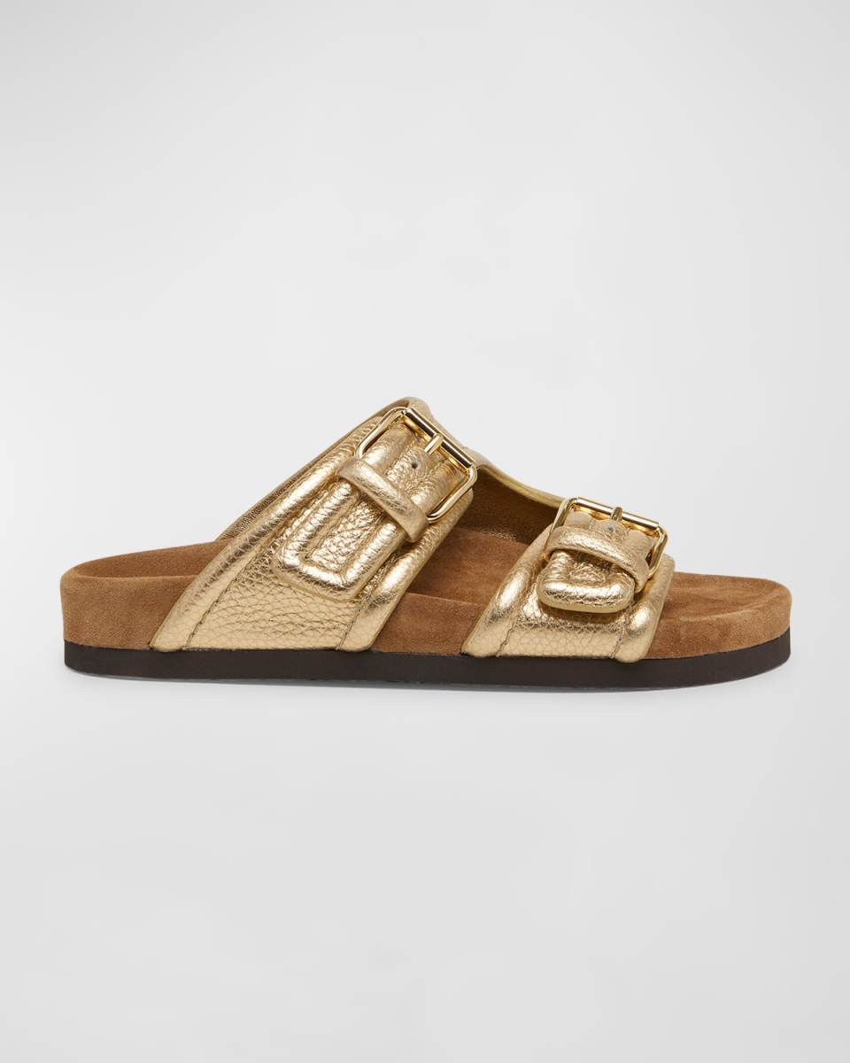 Anywhere Metallic Dual-Buckle Slide Sandals