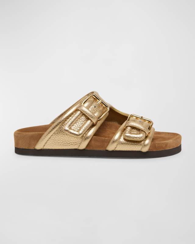 Anywhere Metallic Dual-Buckle Slide Sandals