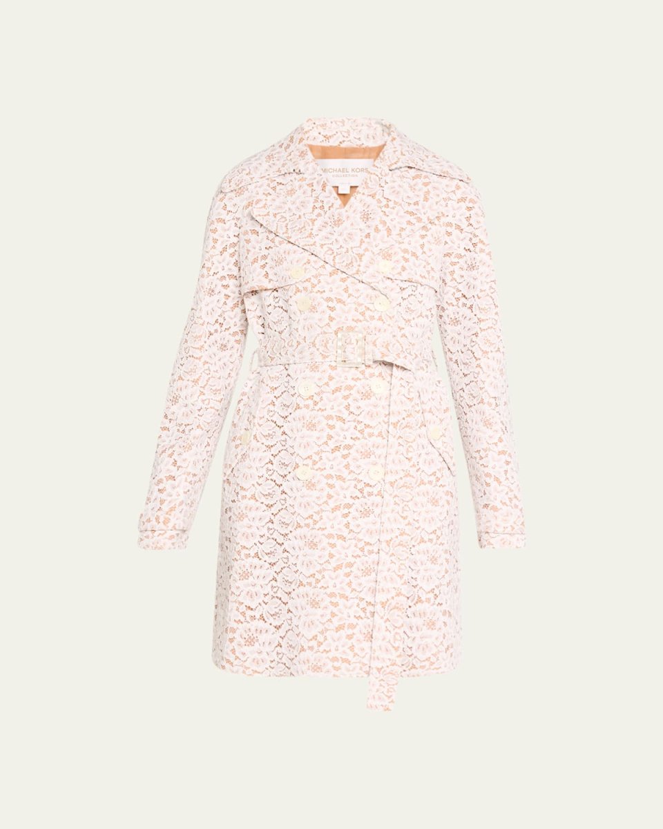 Corded Floral Lace Belted Trench Coat