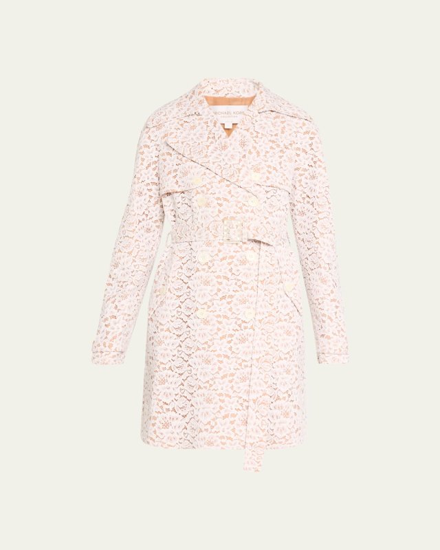 Corded Floral Lace Belted Trench Coat