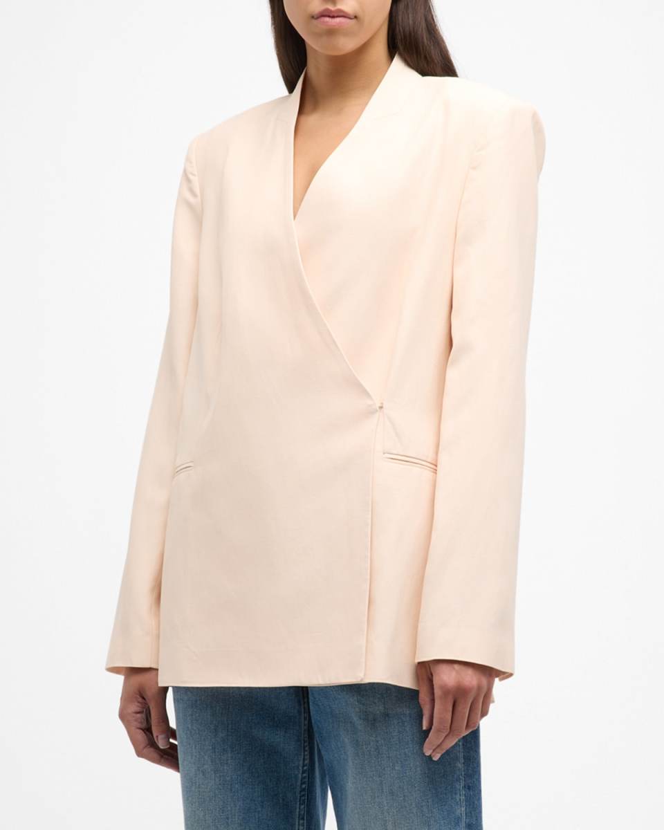 Lahari Collarless Double-Breasted Linen Blazer