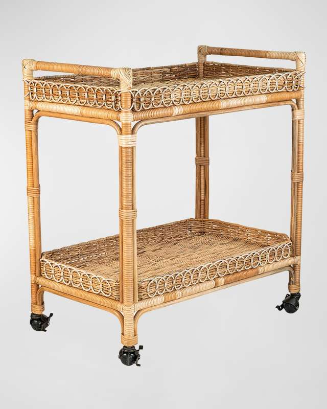 Provence Rattan Bar Cart - Whitewash