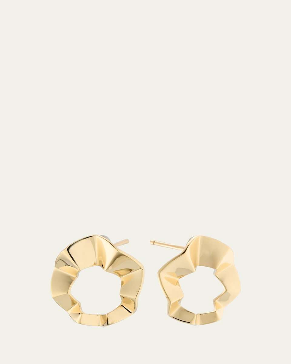 14K Yellow Gold Geometric Crinkle Stud Earrings