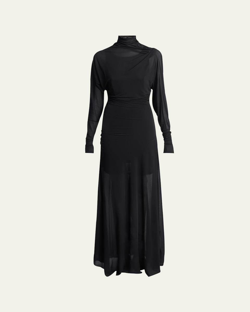 Paula Turtleneck Sheer Crepe Jersey Maxi Dress