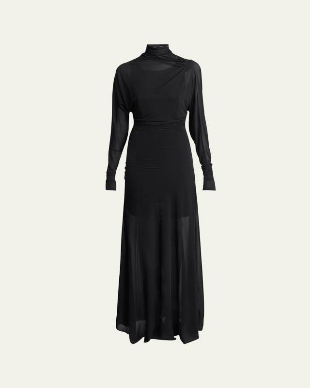 Paula Turtleneck Sheer Crepe Jersey Maxi Dress