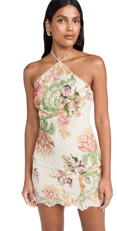Hemant and Nandita Short Eyelet Dress Off White Floral